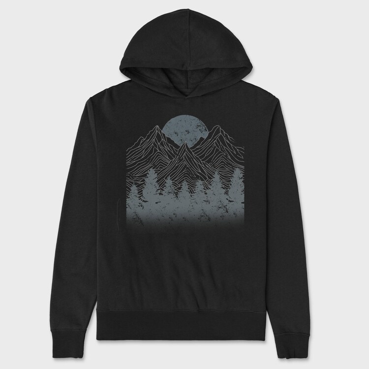 Lineal Mountains Pine Trees, Unisex Men's Hoodie