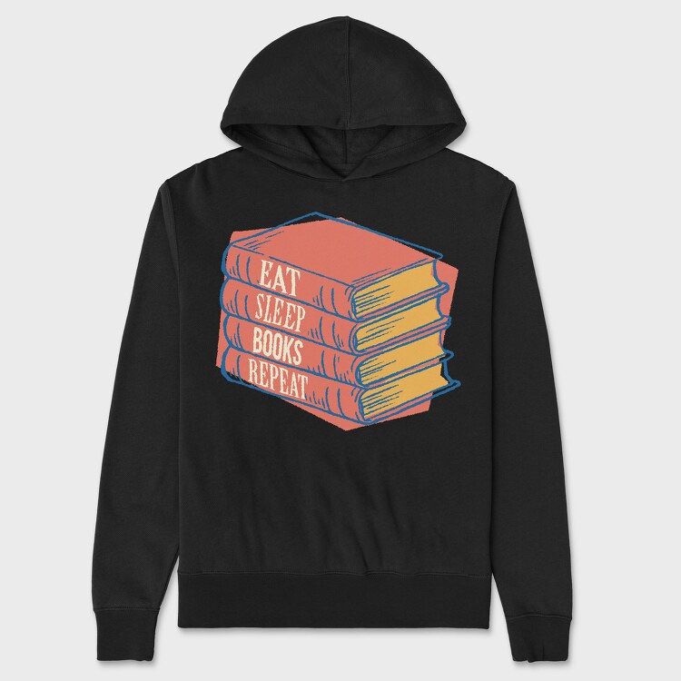 Eat Sleep Books Repeat, Unisex Men's Hoodie
