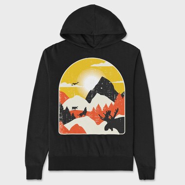 Mountains Wolf Moose, Unisex Men's Hoodie