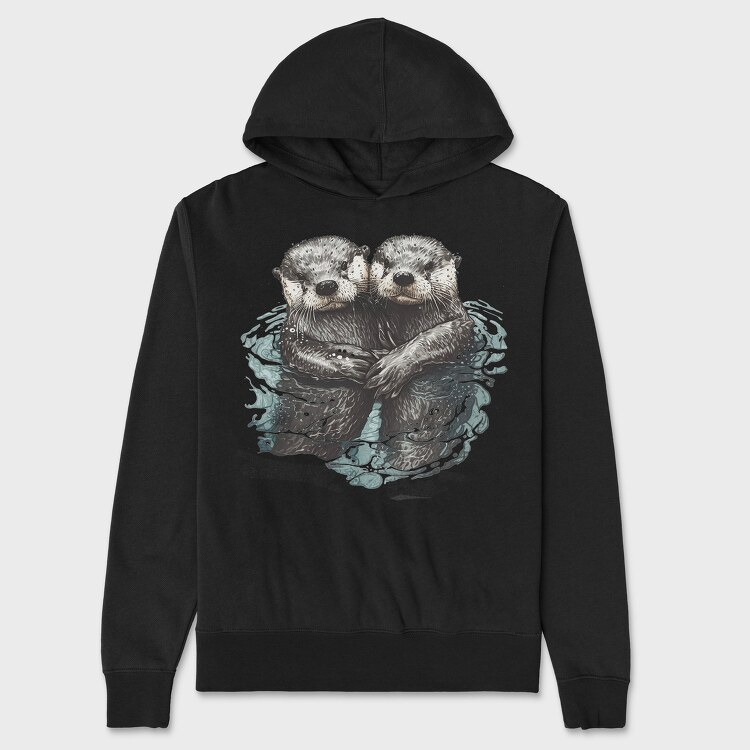 Otters Swimming, Unisex Men's Hoodie
