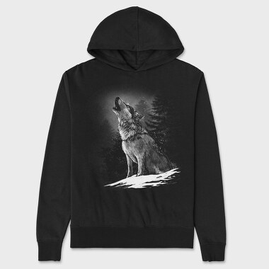 Realistic Wolf Monocrhome Howl, Unisex Men's Hoodie