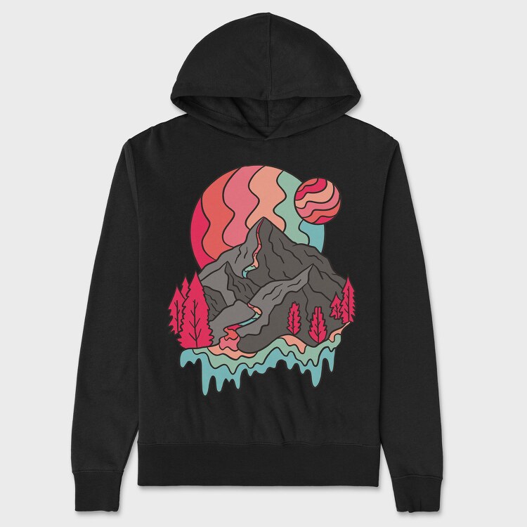 Mountain Rainbow Planets, Unisex Men's Hoodie