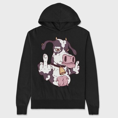 Cow Cartoon Middle Finger, Unisex Men's Hoodie