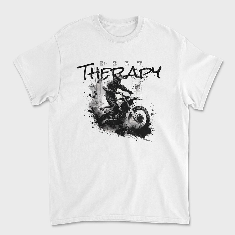 Motocross Rider Kicking Up Dirt and Jumping Dirt Therapy, Unisex Men's T-Shirt