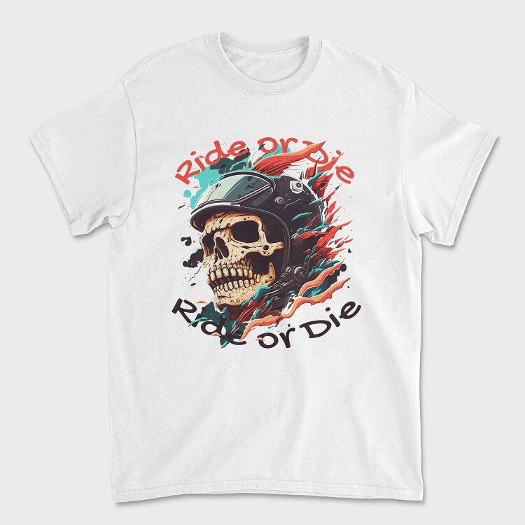 Motorcycle Helmet Skull Ride or Die, Унисекс Мъжка Тениска