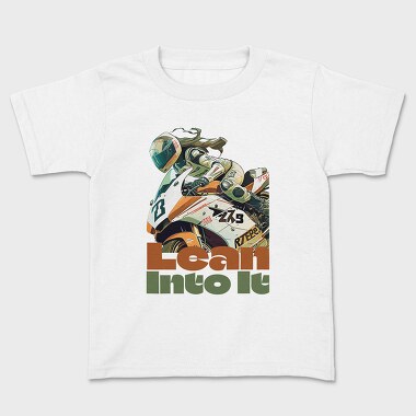 Tilted Competition Motorcycle With Rider Lean Into It, Kids' T-Shirt