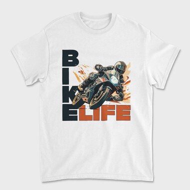 Унисекс Мъжка Тениска, Tilted Racing Motorcycle Bike Life Cartoon
