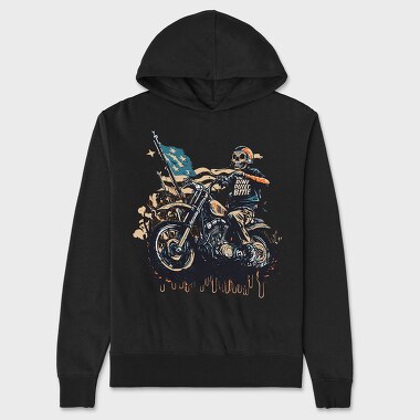 American Flag Skeleton Motocross Motorcycle, Unisex Men's Hoodie