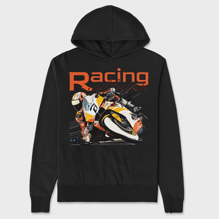 Tilted Competition Motorcycle With Rider Racing Addiction, Унисекс Мъжко Суичър