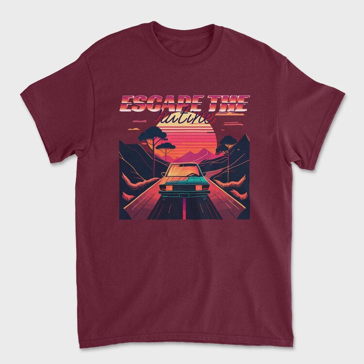 Car on Scenic Road Beautiful Sunset 80S Retro, Унисекс Мъжка Тениска