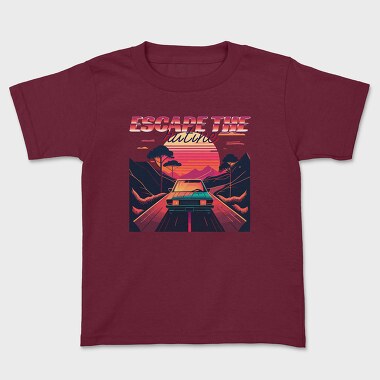 Car on Scenic Road Beautiful Sunset 80S Retro, Kids' T-Shirt