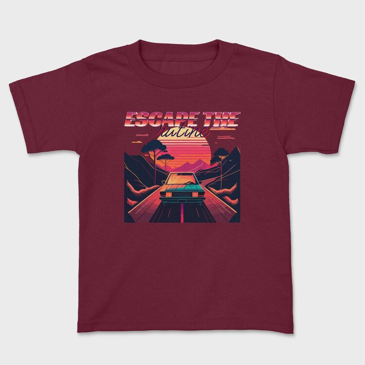 Car on Scenic Road Beautiful Sunset 80S Retro, Kids' T-Shirt
