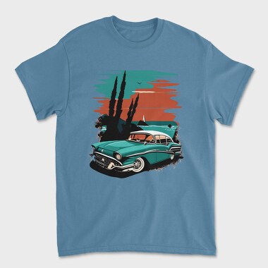 Classic 80S Car Beach Sunset Trees, Unisex Men's T-Shirt