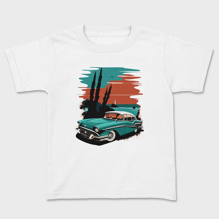 Classic 80S Car Beach Sunset Trees, Детска Тениска