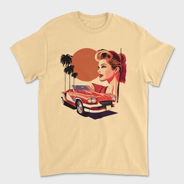 Classic Car Convertible Girl Trees, Unisex Men's T-Shirt