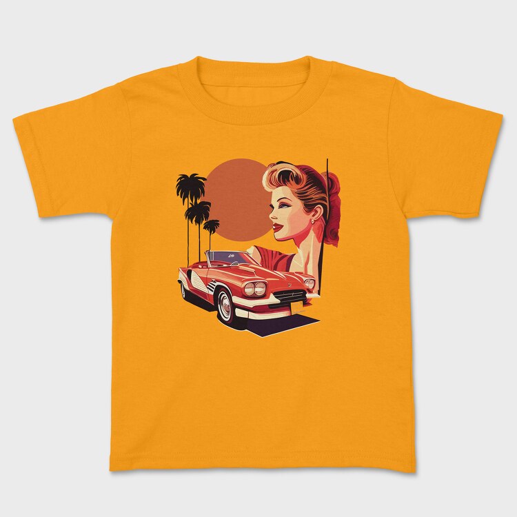 Classic Car Convertible Girl Trees, Детска Тениска