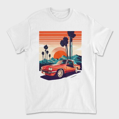 Classic Car Convertible With Mountains and Trees, Unisex Men's T-Shirt
