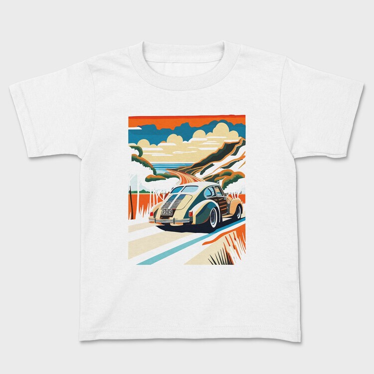 Classic Car Mountain Sunset Trees, Детска Тениска