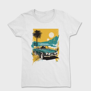 Classic Car Palm Trees Sun Sea City, Women's T-Shirt