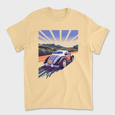 Classic Car Road Trees Sunset, Unisex Men's T-Shirt