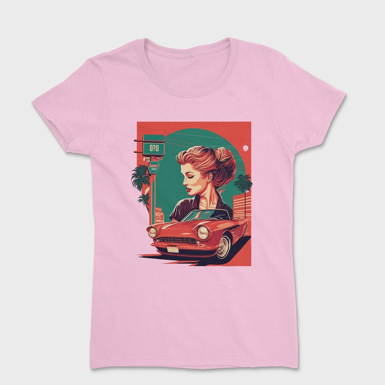 Classic Convertible Car Palm Tree, Women's T-Shirt