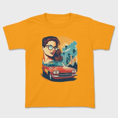 Classic Convertible Car With Sky Palm Trees, Kids' T-Shirt