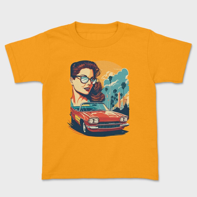 Classic Convertible Car With Sky Palm Trees, Kids' T-Shirt