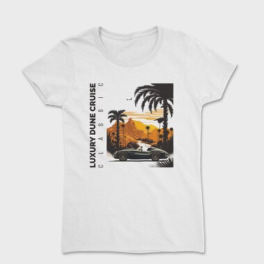 Classic Sports Car on Road Mountains Palm Vintage, Women's T-Shirt