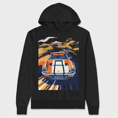 Sports Car Rolling Mountains Sunset Trees, Unisex Men's Hoodie