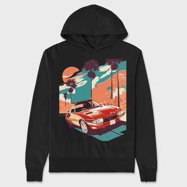 Retro Car Convertible With Mountains, Unisex Men's Hoodie