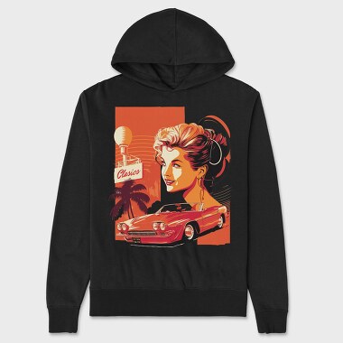 Classic Convertible Car Palm Trees Retro Girl, Unisex Men's Hoodie