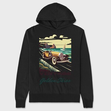 Vintage Car Driving Coastal Road 2, Unisex Men's Hoodie