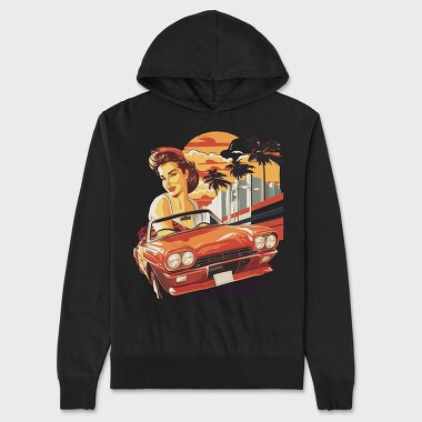 Iconic Convertible Car Withand Girl, Unisex Men's Hoodie