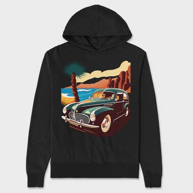 Classic 80S Car Mountains Sunset Beach Trees, Unisex Men's Hoodie