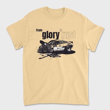 Унисекс Мъжка Тениска, From Glory to Rust Car Racing Crashed Line