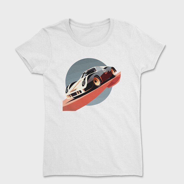 Geometric Forms and Formula Racing Car in Bauhaus, Women's T-Shirt