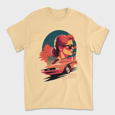 Iconic Classic Convertible Palm Trees Retro Girl, Unisex Men's T-Shirt