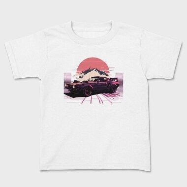 Kids' T-Shirt, Japanese Retro Car Mountain