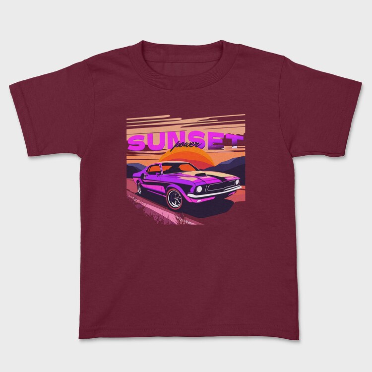 Muscle Car Mountain Sunset, Kids' T-Shirt