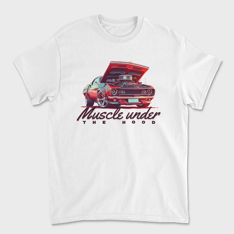 Muscle Car With Custom Engine Hood Up Muscle Under the Hood, Unisex Men's T-Shirt