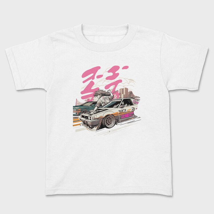 Race Car Competing Girl Manga, Kids' T-Shirt