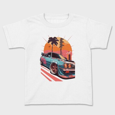 Racing Car Customized Palm Trees Sunset Retro, Kids' T-Shirt