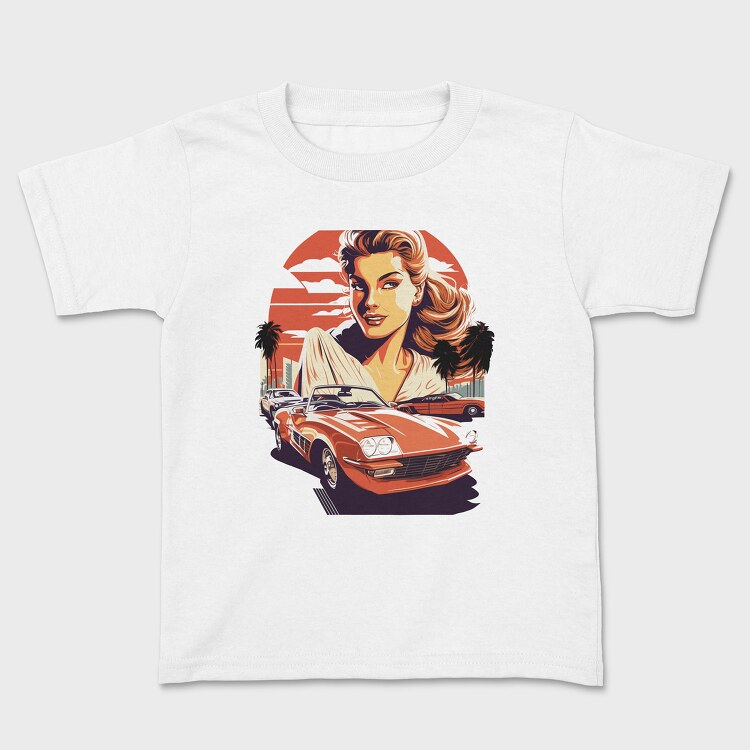 Retro Car Convertible With Girl and Trees, Kids' T-Shirt