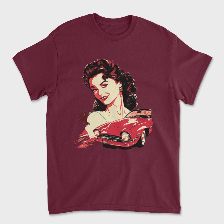 Retro Car Convertible With Girl, Unisex Men's T-Shirt