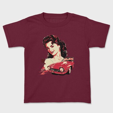 Retro Car Convertible With Girl, Kids' T-Shirt