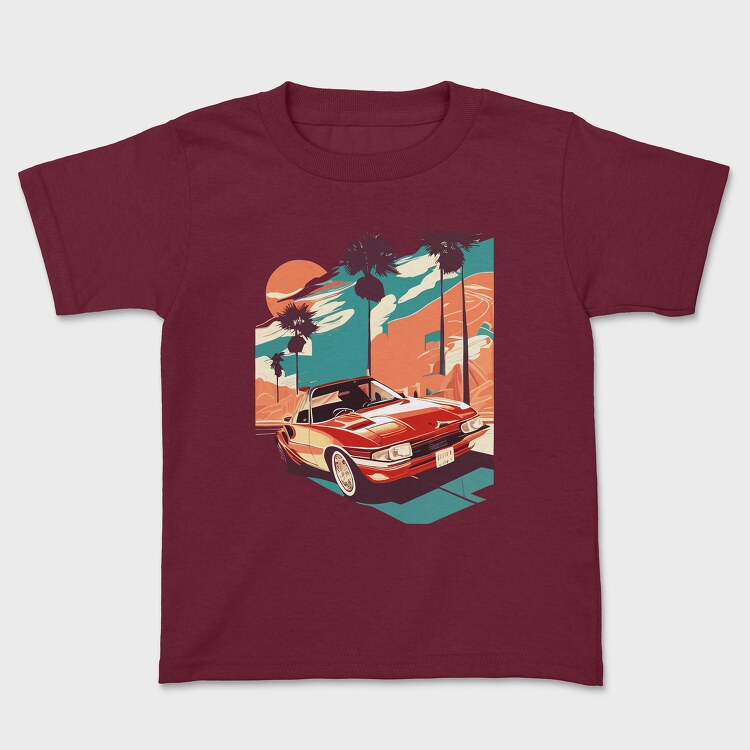 Retro Car Convertible With Mountains, Kids' T-Shirt