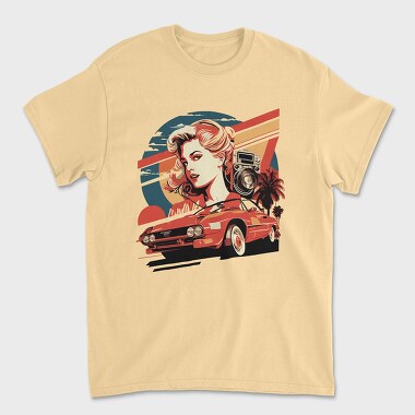 retro car sunset girls, Unisex Men's T-Shirt