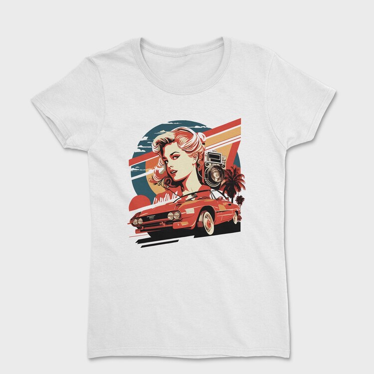 retro car sunset girls, Women's T-Shirt