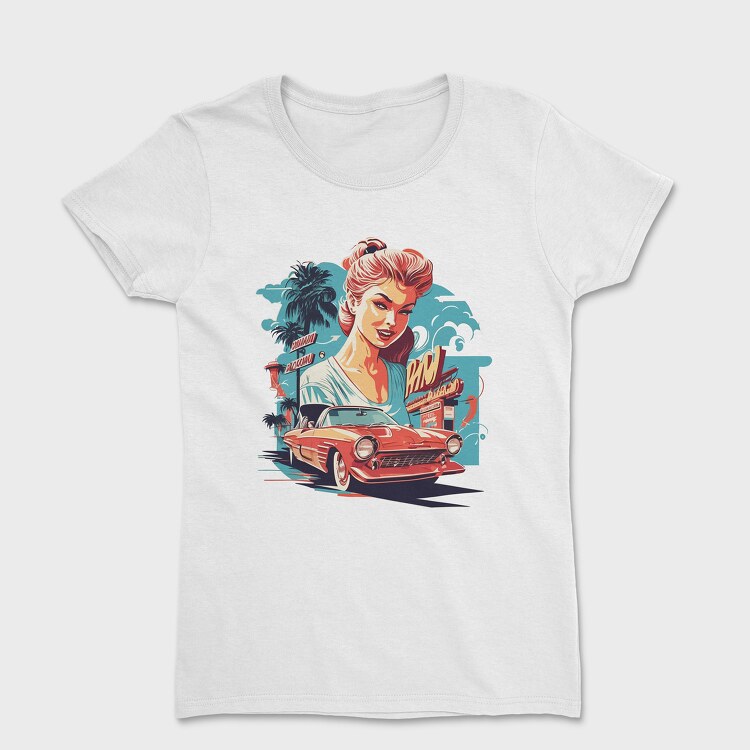 Retro Convertible Classic Car Palm Trees, Women's T-Shirt