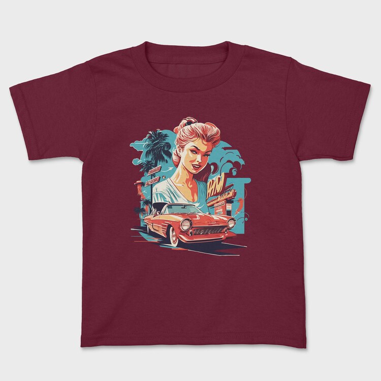 Retro Convertible Classic Car Palm Trees, Kids' T-Shirt